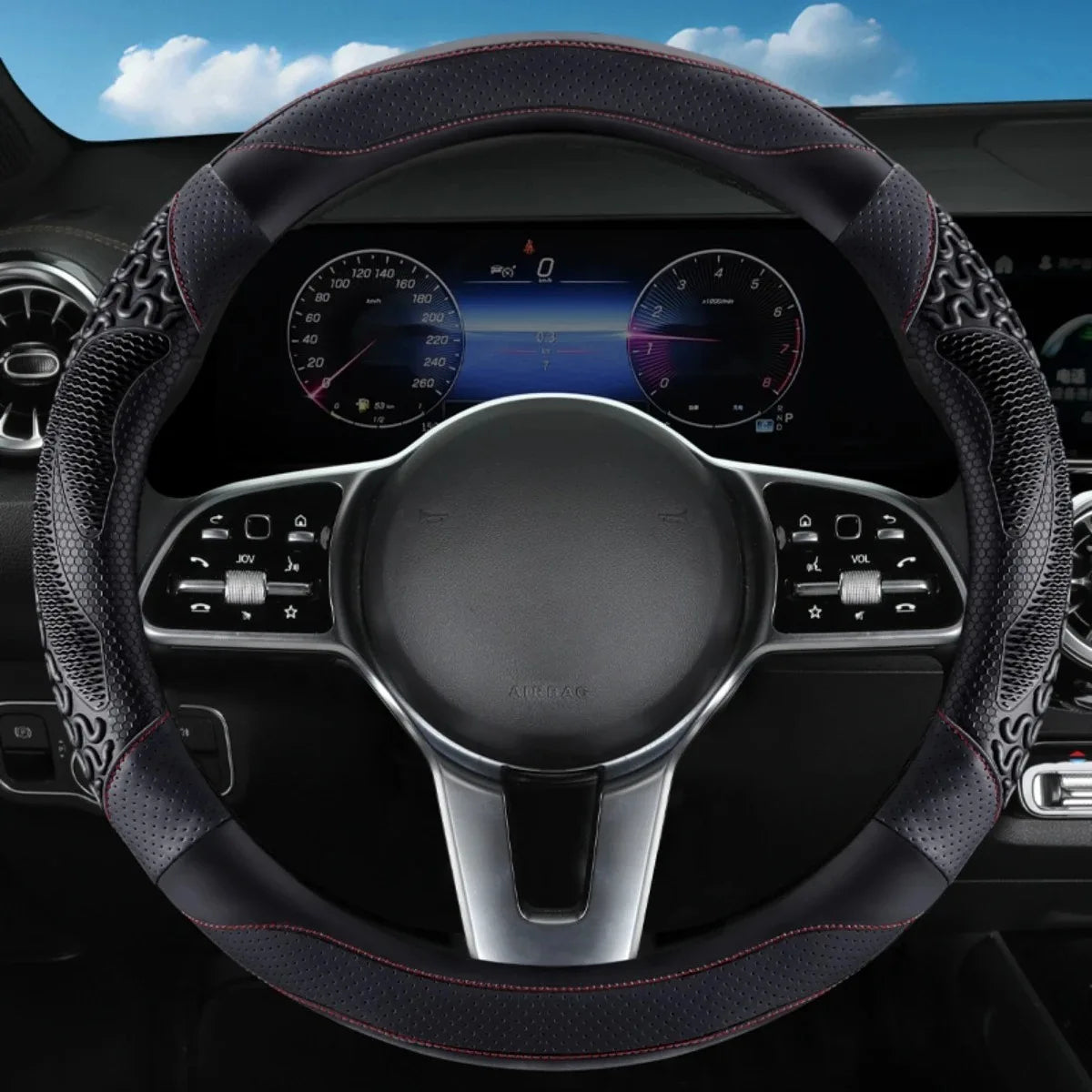 PU Leather Steering Wheel Cover 38cm – Universal Non-Slip O/D Type Breathable Car Steering Protector - Delicate Leather  
