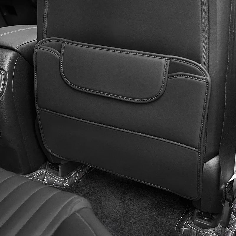 PU Leather Car Anti-Kick Pad – Backseat Organizer, Waterproof Anti-Scratch Seat Back Protector with Storage Pocket - Delicate Leather  