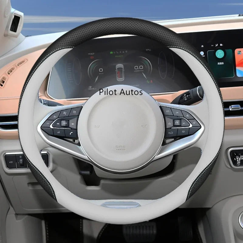 Original Colour Leather Steering Wheel Cover – Breathable Nappa Leather Protector, Custom Fit for ORA CAT / GWM ORA 03 Funky Cat - Delicate Leather  