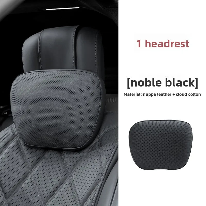 Car Headrest Neck Support Pillow - Adjustable Universal Car Neck and Waist Pillow for Comfortable Travel - Delicate Leather  