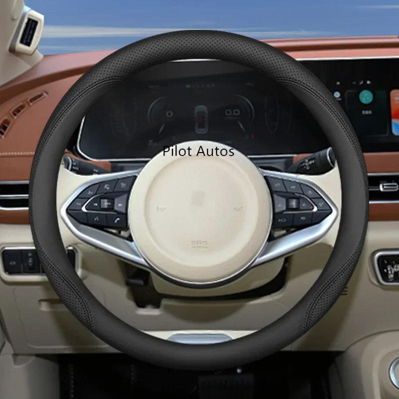 Original Colour Leather Steering Wheel Cover – Breathable Nappa Leather Protector, Custom Fit for ORA CAT / GWM ORA 03 Funky Cat - Delicate Leather  