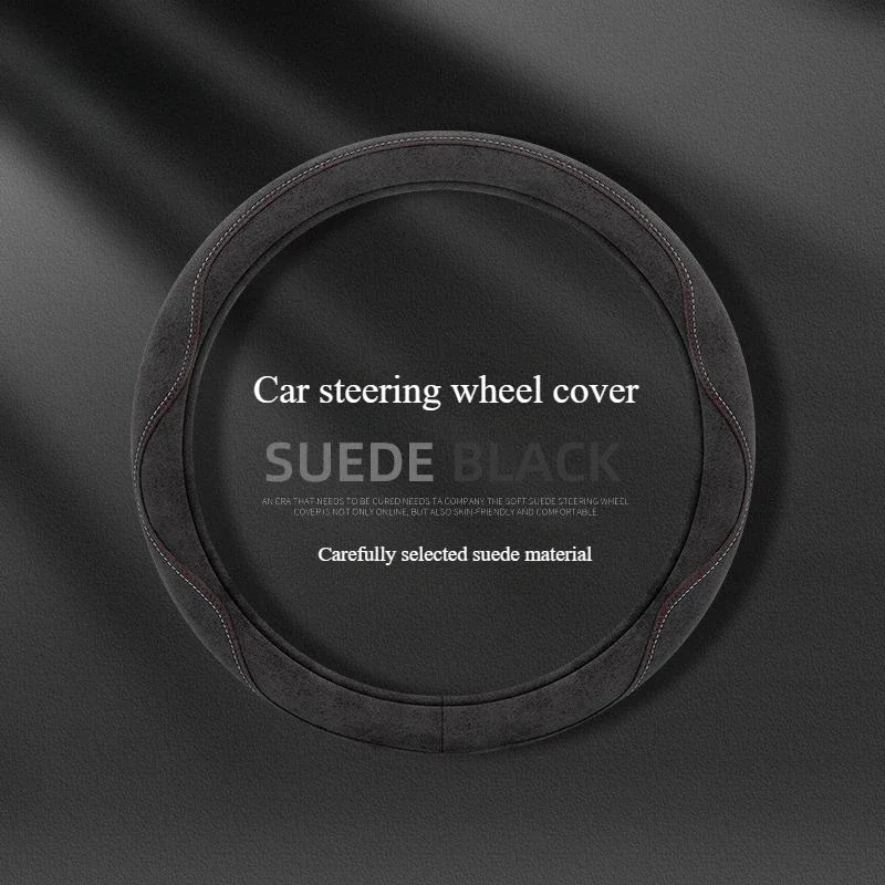 Orange Suede Car Steering Wheel Cover – All-Season Breathable Anti-Slip Wear-Resistant Steering Wheel Protector - Delicate Leather  