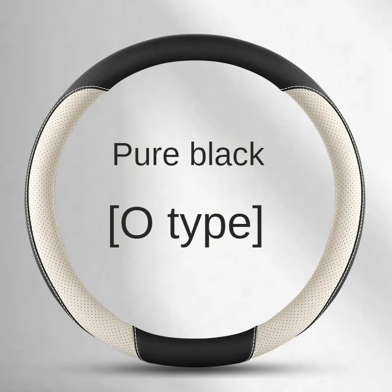 Leather Steering Wheel Cover – Simple Design, Breathable Anti-Slip Handle Cover, Universal D-Ring Fit - Delicate Leather  