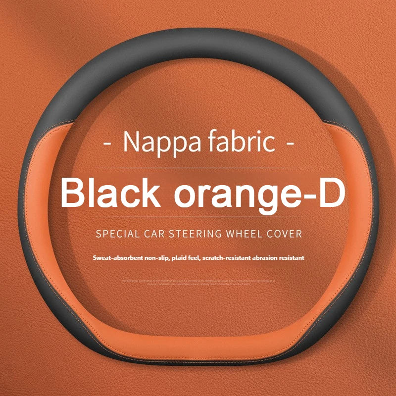 Nappa Leather Car Steering Wheel Cover – Breathable, Anti-Slip, Universal Fit (Round/D-Type) - Delicate Leather  