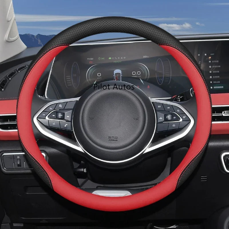 Original Colour Leather Steering Wheel Cover – Breathable Nappa Leather Protector, Custom Fit for ORA CAT / GWM ORA 03 Funky Cat - Delicate Leather  