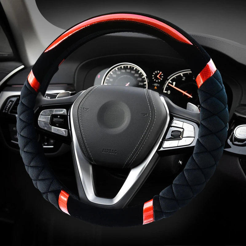 Short Plush Warm Steering Wheel Cover – Soft, Non-Slip, Fashionable Car Interior Accessory - Delicate Leather  