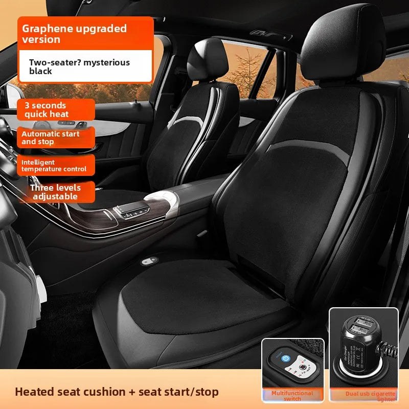 Universal Graphene Heated Car Seat Cushion – Carbon Crystal Leather Winter Warm Seat Cover for Comfortable Driving - Delicate Leather  