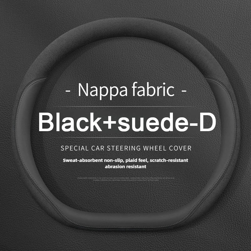 Nappa Leather Car Steering Wheel Cover – Breathable, Anti-Slip, Universal Fit (Round/D-Type) - Delicate Leather  