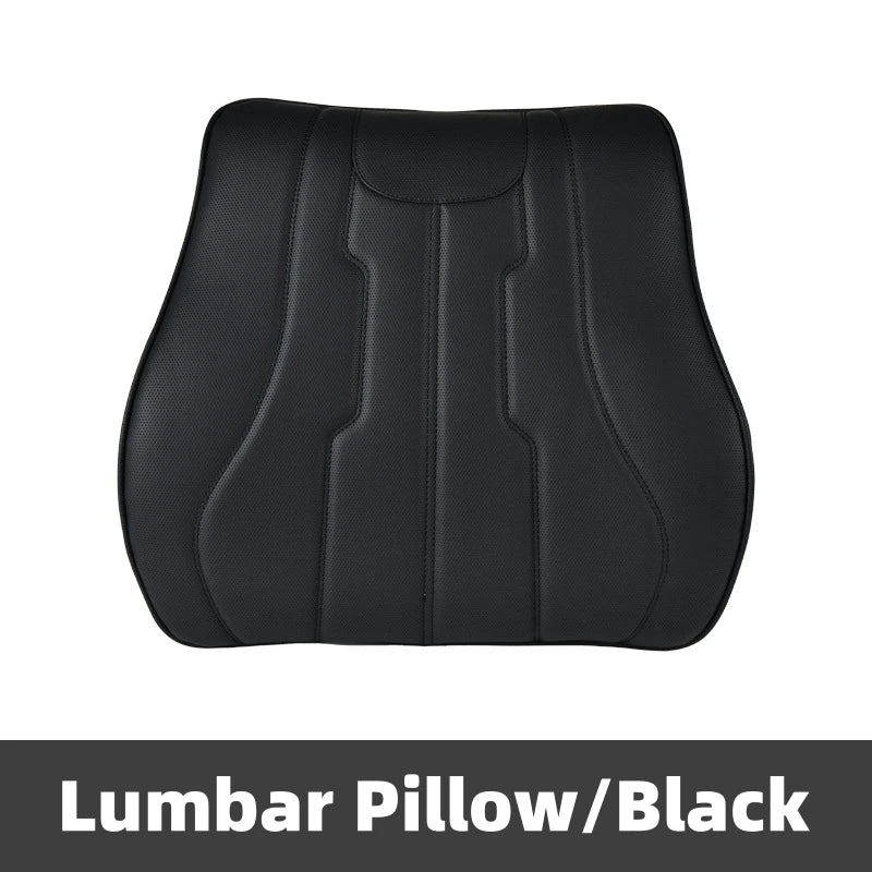 New Car Neck Pillow & Lumbar Support - Breathable Leather Seat Anti-slip Protective Cushion - Business Luxury Car Interior Headrest - Delicate Leather  