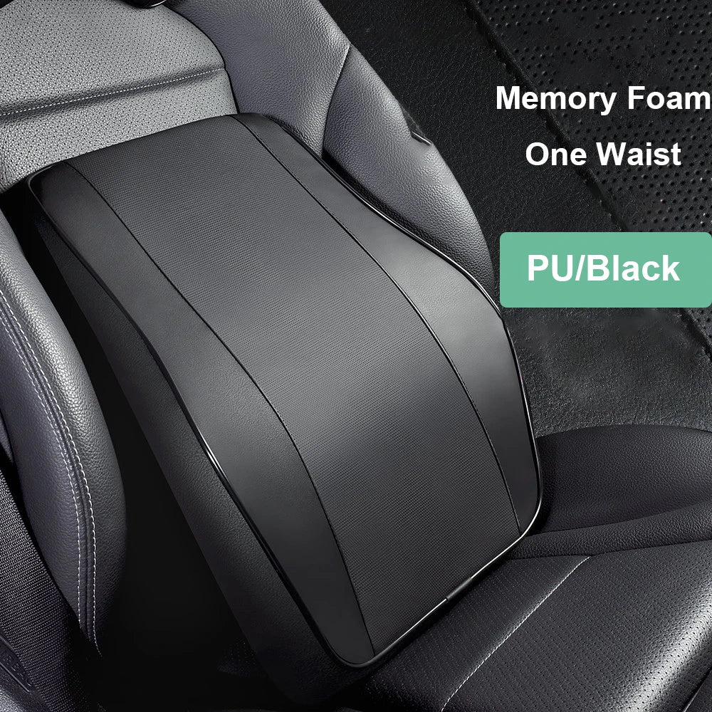 Universal Breathable Memory Foam Car Headrest Pillow – Neck Support Cushion & Lumbar Guard for Comfortable Driving - Delicate Leather  