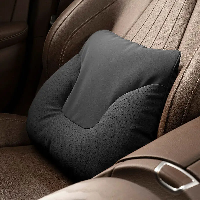 Car Neck & Waist Pillow - Soft Comfort Auto Seat Headrest and Cushion Support for Driving - Universal Fit - Delicate Leather  