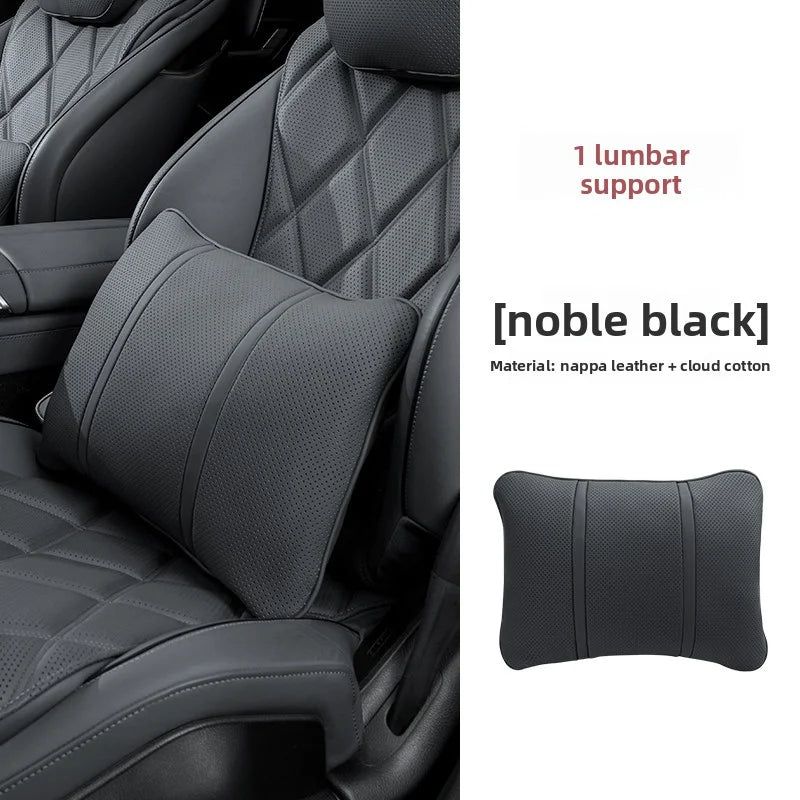 Car Headrest Neck Support Pillow - Adjustable Universal Car Neck and Waist Pillow for Comfortable Travel - Delicate Leather  