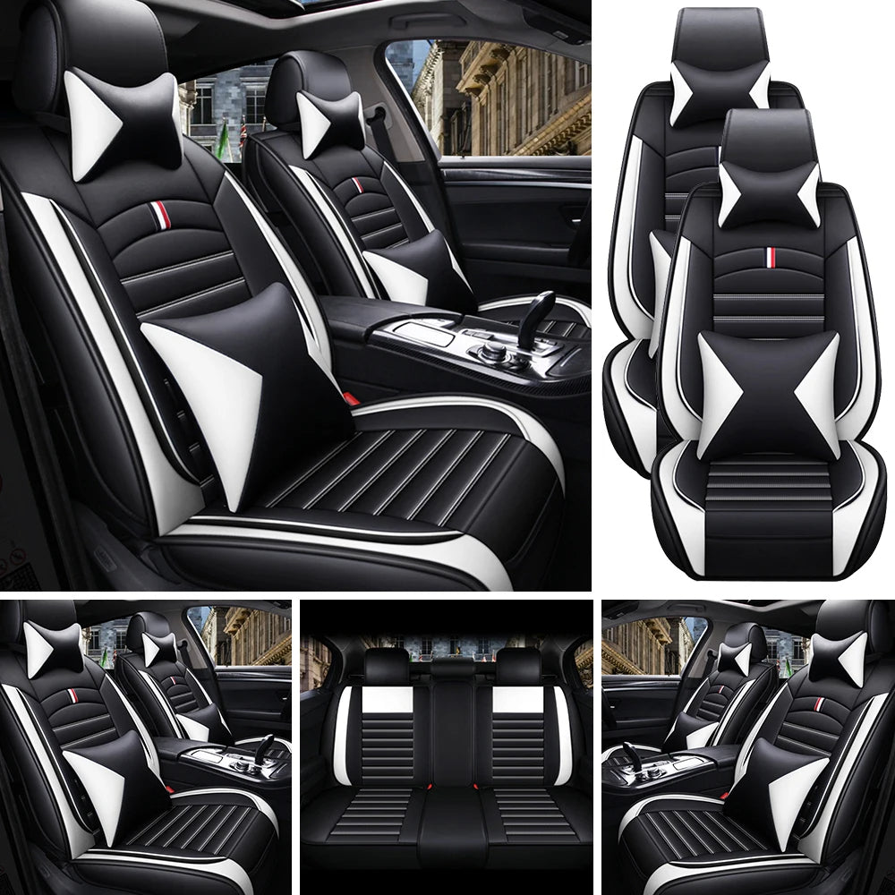 Universal 5-Seat PU Leather Car Seat Cover Set – Full Front & Rear Protection, Scratch-Resistant, All-Season Comfort - Delicate Leather  