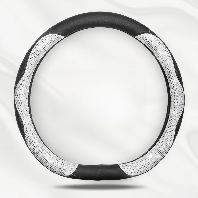 Shining Rhinestone Pink Steering Wheel Cover – Sparkling Crystal Diamond Car Interior Accessory for Women, 15-inch Universal Fit - Delicate Leather  