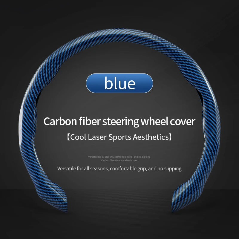 Carbon Fiber Silicone Car Steering Wheel Cover – Universal 38 cm Anti-Slip Grip, Protective All-Season Booster Accessory - Delicate Leather  