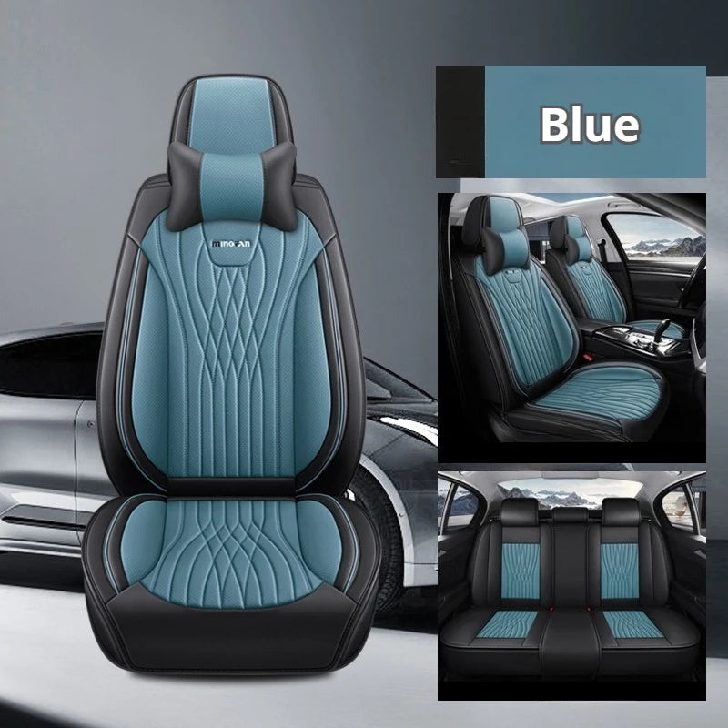 Full Set 5-Seat Premium Nappa Leather Car Seat Covers with Headrests – Breathable, Waterproof, Universal Fit - Delicate Leather  