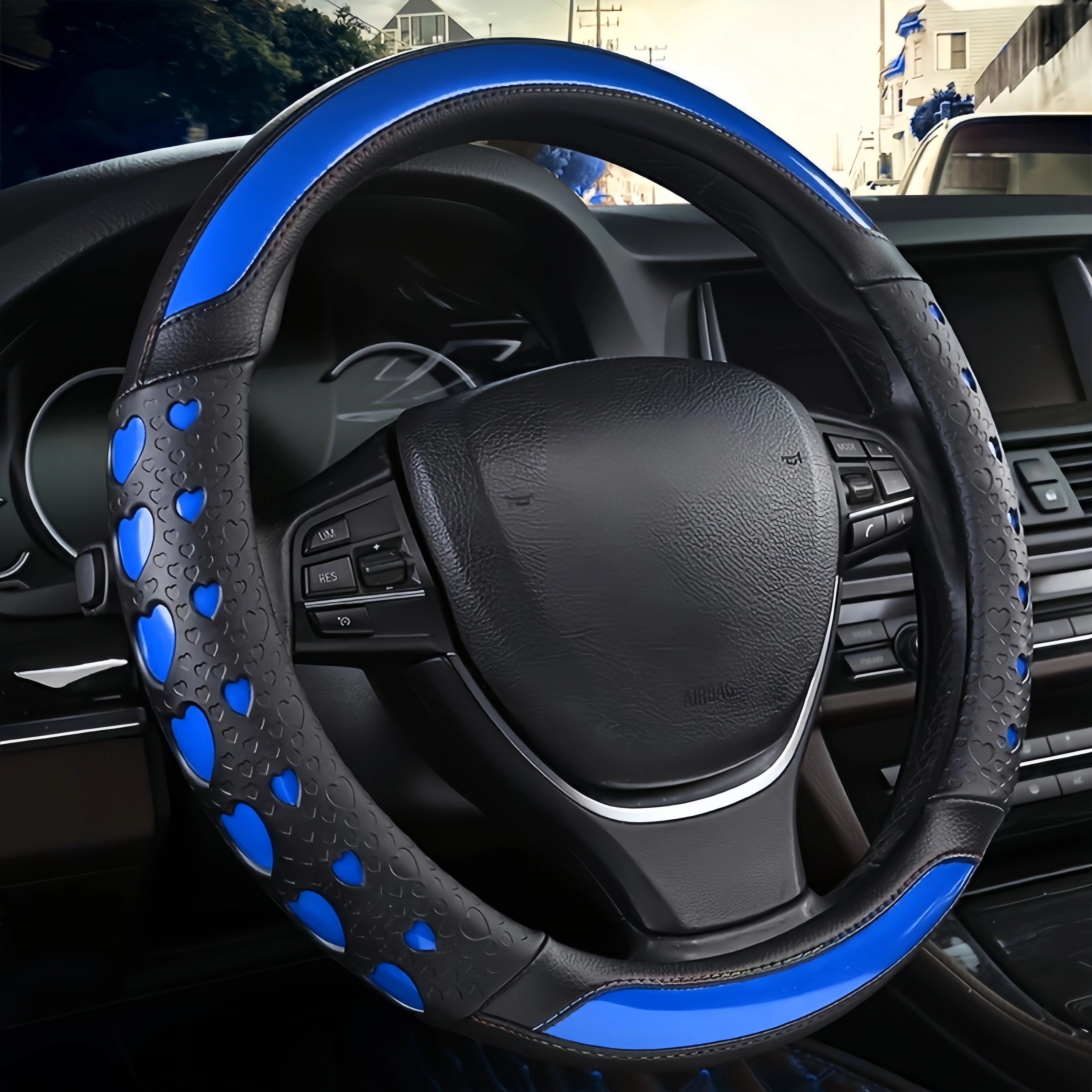 Sweet Heart Design Steering Wheel Cover – PU Leather, Anti-Slip Inner Ring, Universal Fit for Most Vehicles - Delicate Leather  