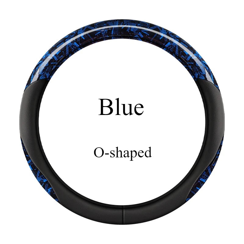 Premium Nappa Leather Steering Wheel Cover – Crystal Forged Carbon, Anti-Slip Rubber Grip, 15-Inch Universal - Delicate Leather  