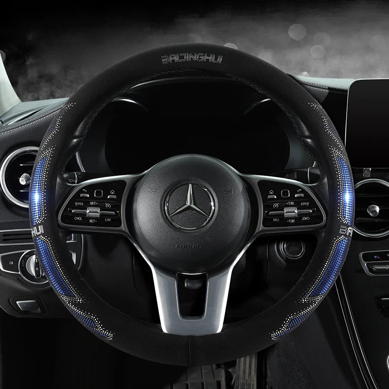 Sequin Fluorescent Steering Wheel Cover – Sparkling, Comfortable, Non-Slip, Universal 14.5–15 Inch - Delicate Leather  
