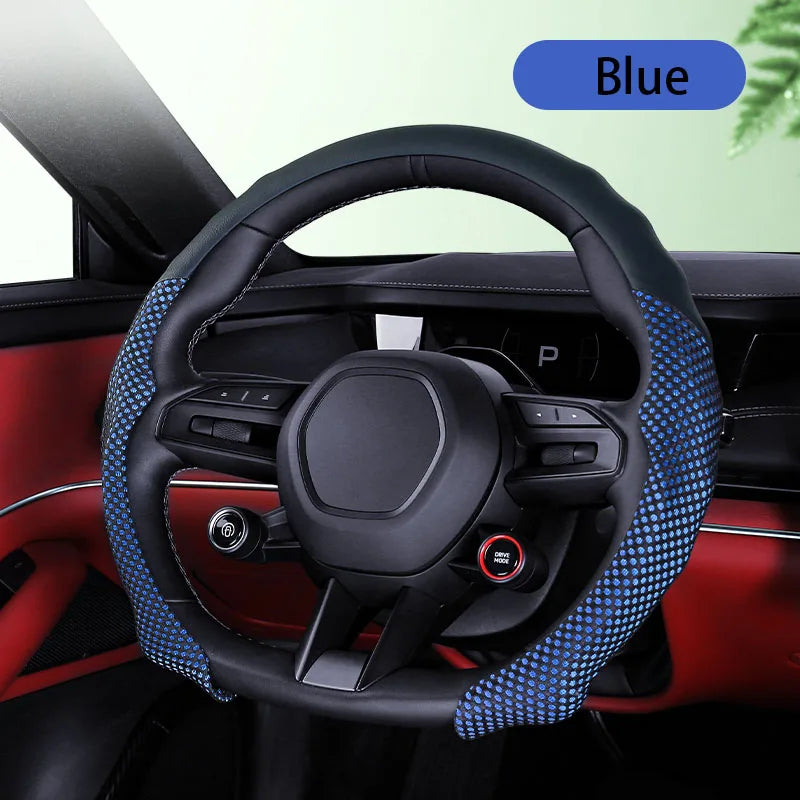 5D Sports Mesh Steering Wheel Cover – Ultra-Thin Breathable Non-Slip Grip, Universal Fit Interior Accessory - Delicate Leather  
