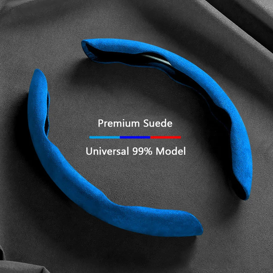 38cm Suede Steering Wheel Booster Cover – Non-Slip Universal Car Steering Protector, Brown (2-Pack) - Delicate Leather  