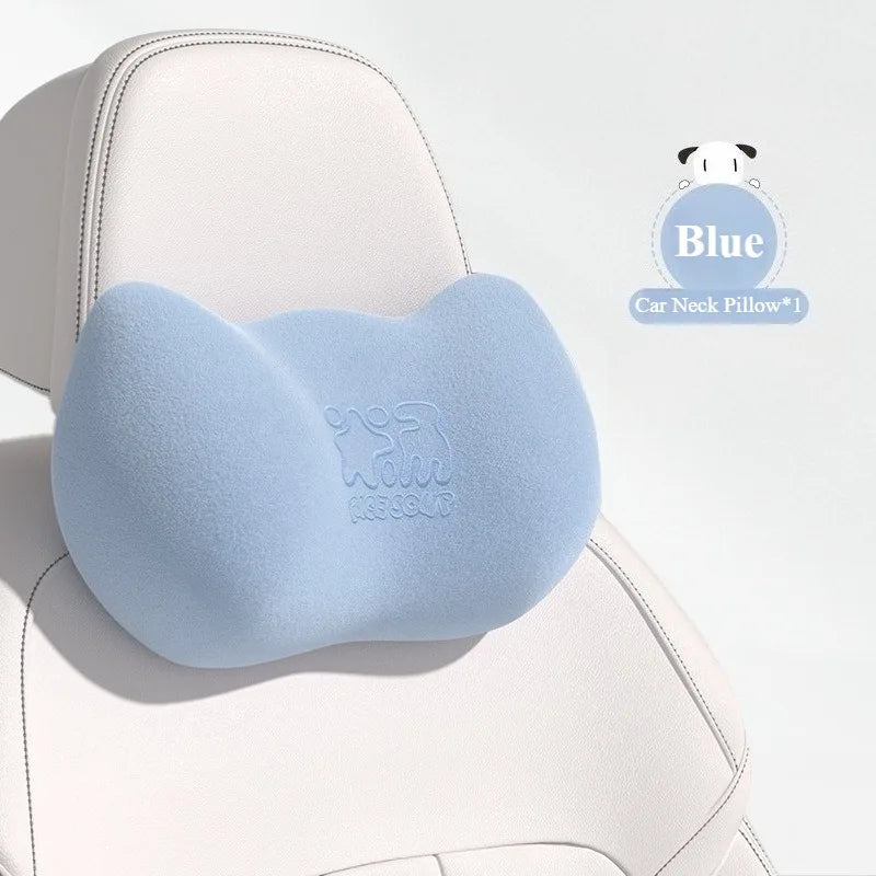 Plush Car Neck Pillow and Waist Pillow Set - Cute Pink Auto Headrest and Lumbar Support - Kawaii Car Seat Pillow for Comfort and Relaxation - Delicate Leather  