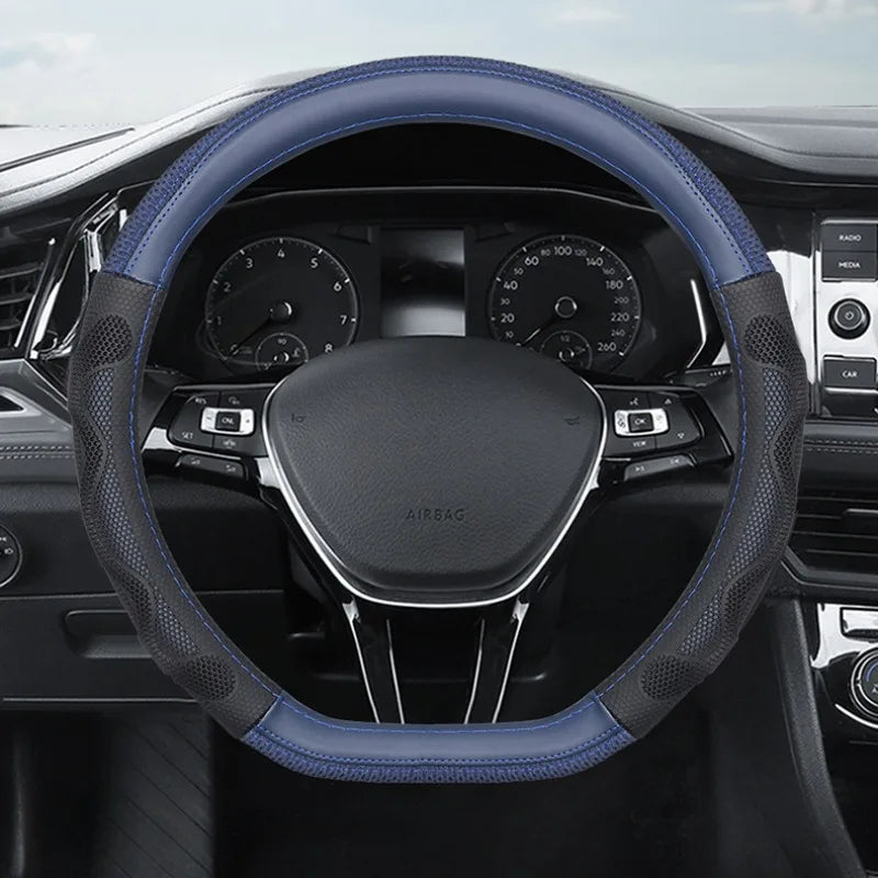 Universal Ice Silk Leather Steering Wheel Cover – 38cm Breathable Non-Slip Car Handle Cover, Four-Season Comfort Grip - Delicate Leather  