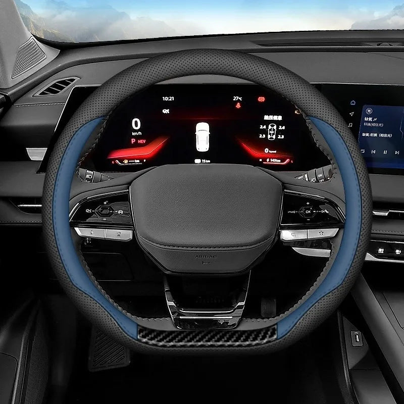 Universal Leather Steering Wheel Cover 38cm O/D Type – Non-Slip Breathable Car Interior Accessory - Delicate Leather  