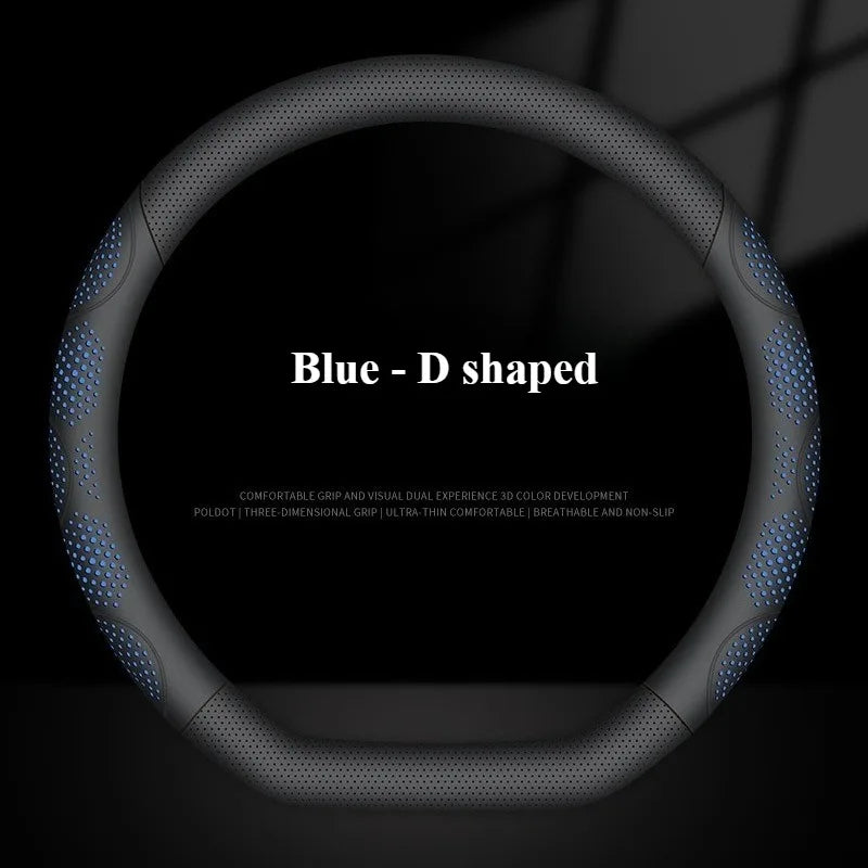 Car Steering Wheel Cover, Universal 38cm O/D Shape Leather Steering Wheel Cover – Car Interior Anti-Slip Accessory - Delicate Leather  