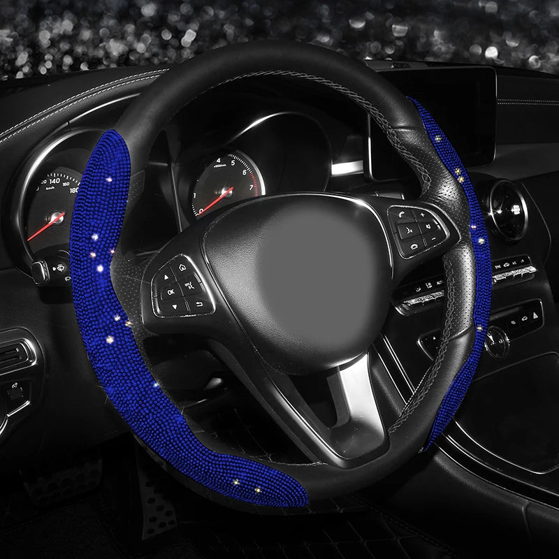 Bling Bling Diamond Steering Wheel Cover Universal Leather Sparkly Wheel Protector Anti-Slip Cover Car Accessories for Women - Delicate Leather  