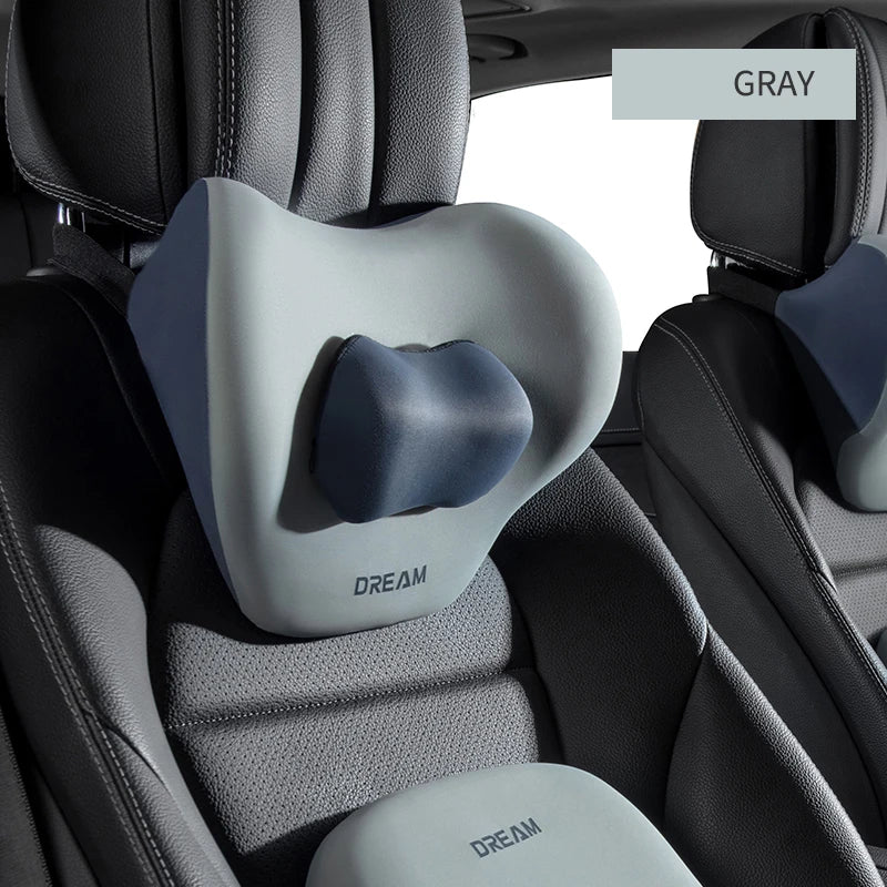 Memory Foam Car Neck & Lumbar Support Pillow – Adjustable Seat Headrest Cushion - Delicate Leather  