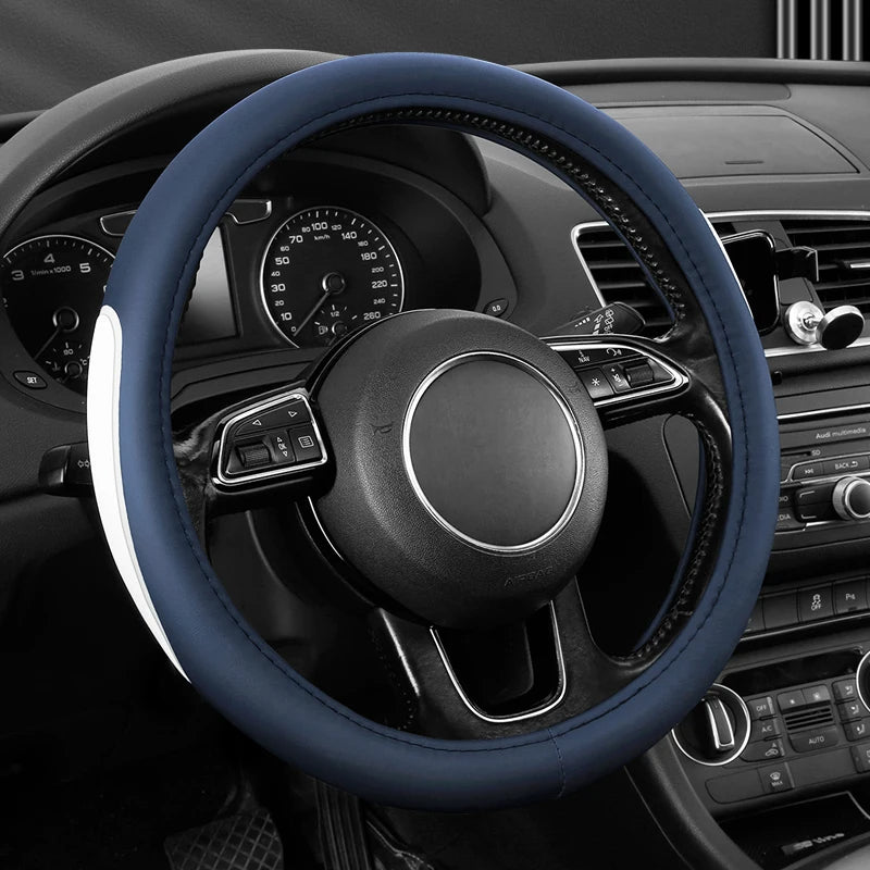 Leather Car Steering Wheel Cover, Fine Skin Texture, Comfortable Grip, Wear-Resistant, All-Season, Universal Fit - Delicate Leather  