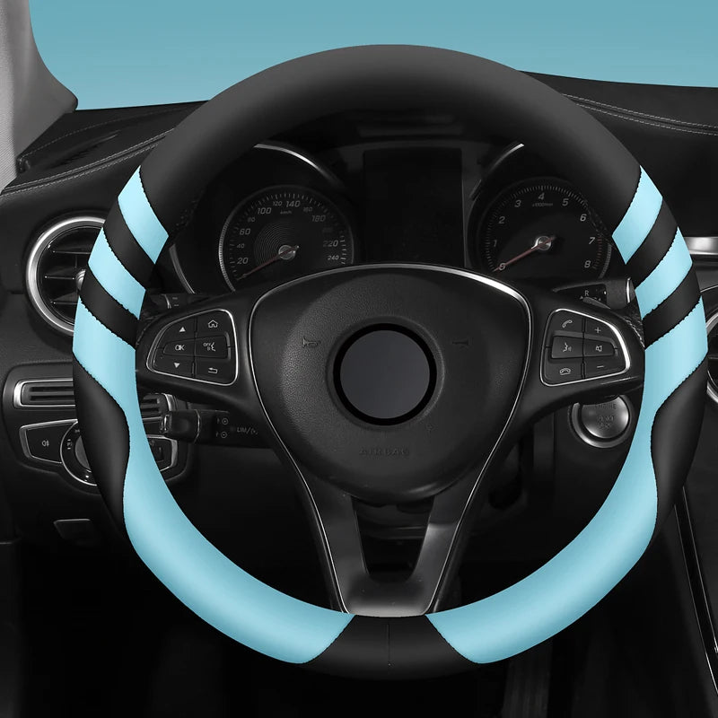 Universal Leather Car Steering Wheel Cover – Durable, Anti-Slip, Fits 14.5–15 Inch - Delicate Leather  
