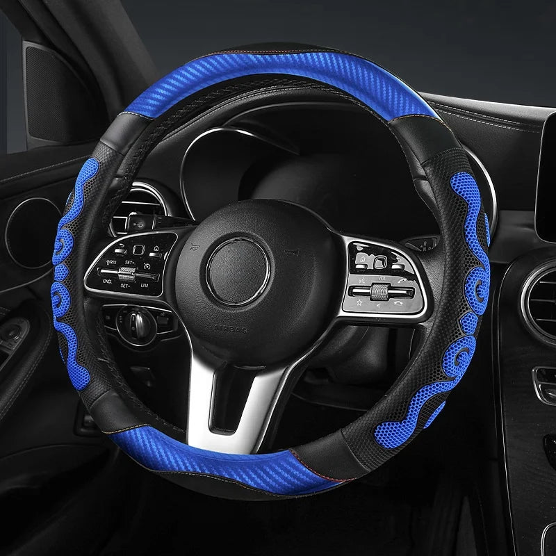 Universal Car Steering Wheel Cover – Carbon Fiber Leather with Breathable Honeycomb Silicone | Soft, Anti-Slip, All-Season Comfort Grip - Delicate Leather  
