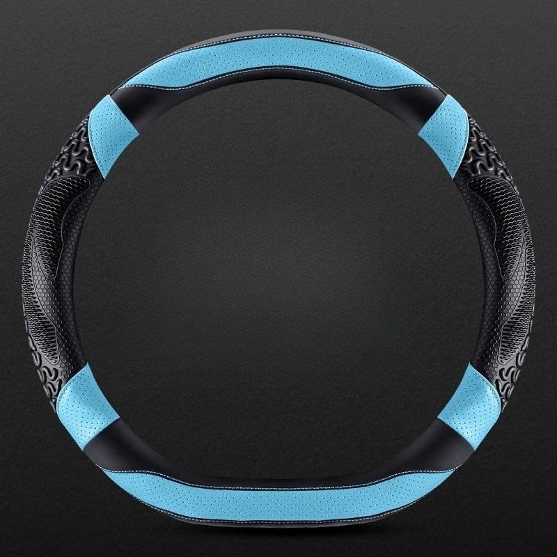PU Leather Steering Wheel Cover 38cm – Universal Non-Slip O/D Type Breathable Car Steering Protector - Delicate Leather  