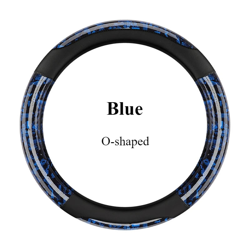 Crystal Carbon Fiber & Leather Steering Wheel Cover 15 Inch – Anti-Slip Rubber Grip, All-Season Universal Fit - Delicate Leather  