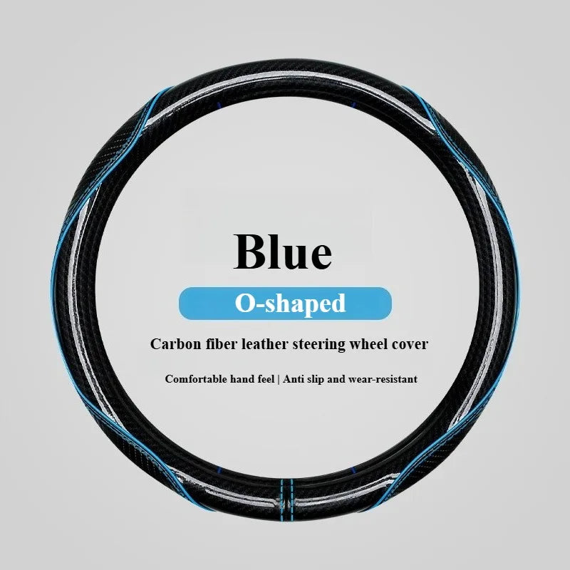 Sports Carbon Fiber Steering Wheel Cover Universal Fit – Anti-Slip Handle Cover for O / D / Double-D Steering Wheels (37–38cm) - Delicate Leather  