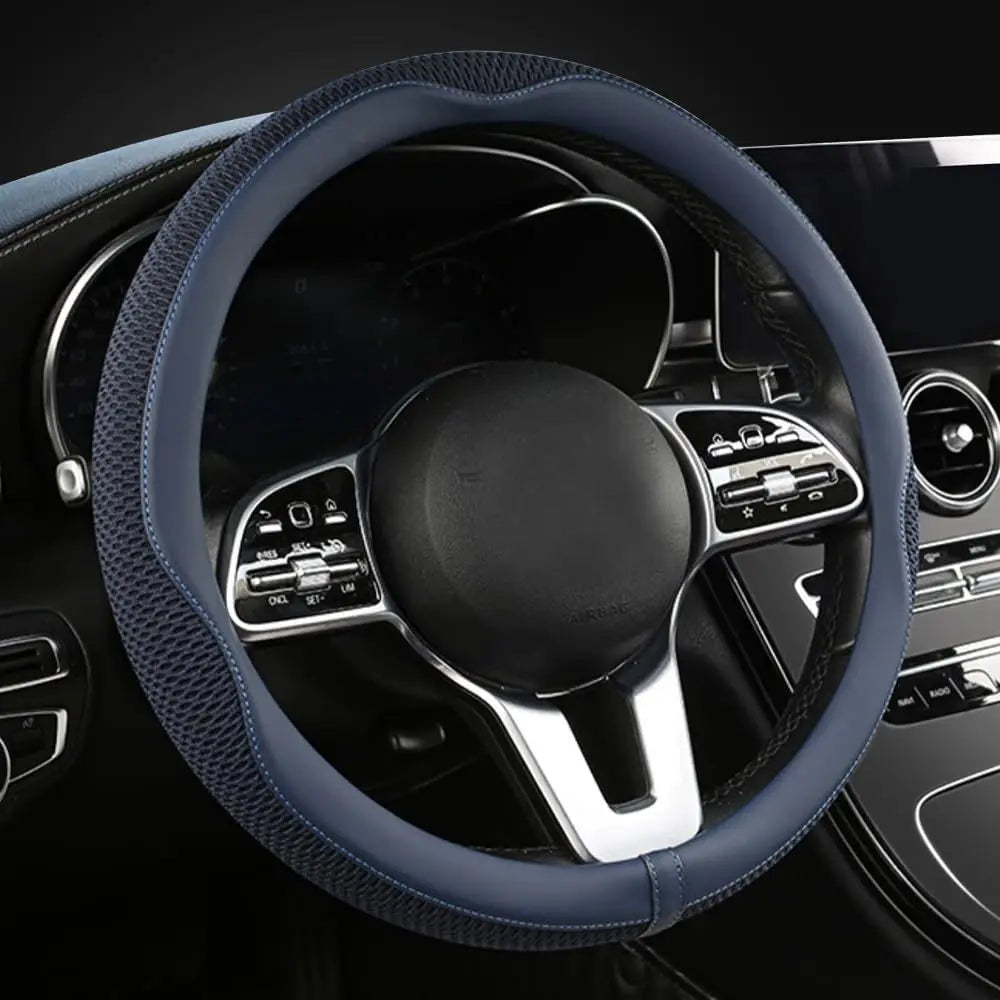 Ice Silk Steering Wheel Cover – Breathable 38cm Universal Fit Interior Accessory - Delicate Leather  