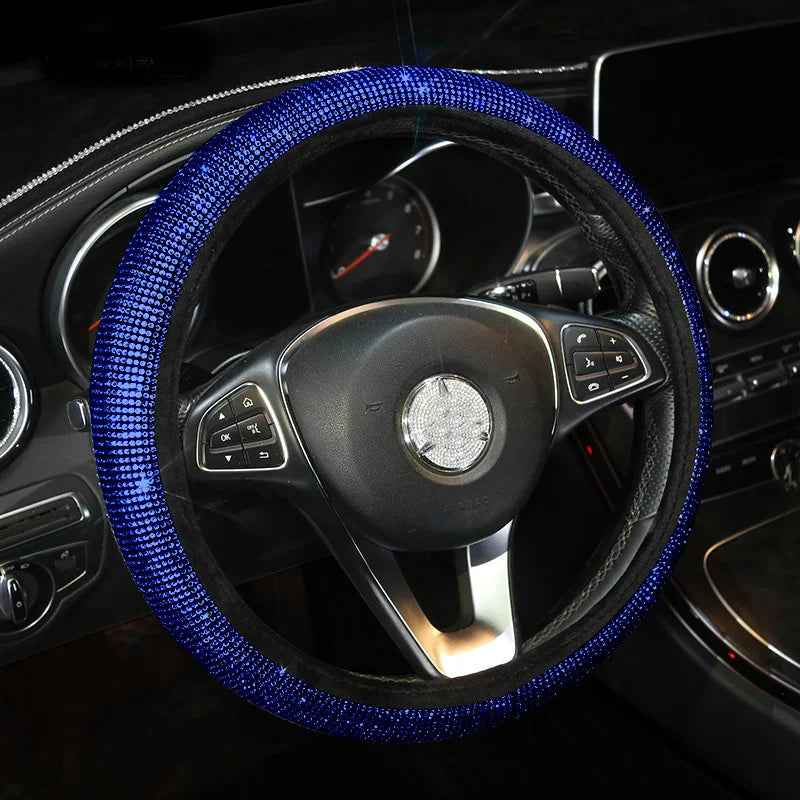 Crystal Rhinestone Steering Wheel Cover – Decorative Anti-Slip Car Interior Accessory - Delicate Leather  