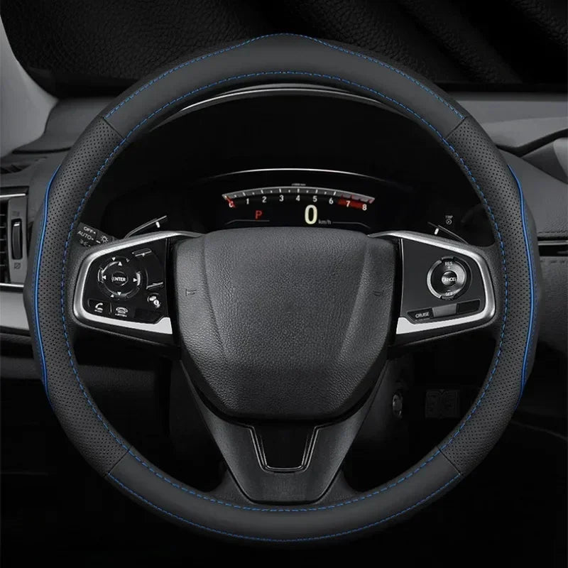 Top Layer Leather Steering Wheel Cover - Universal Fit for 37-38cm Outer Diameter - Luxurious Car Interior Accessories - Delicate Leather  