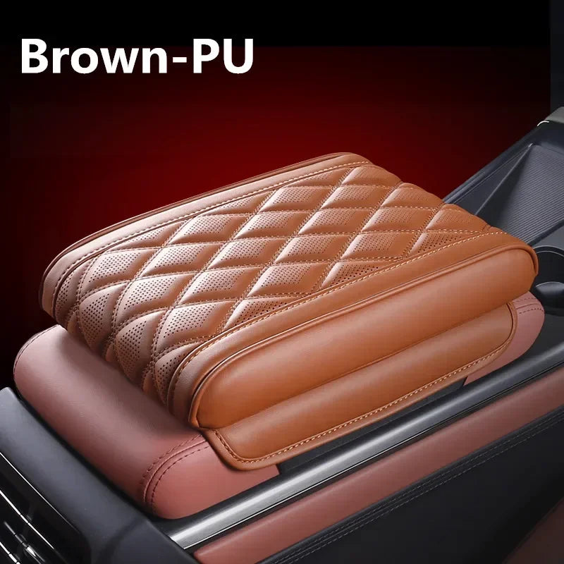 Universal Car Armrest Pad – Premium Leather Center Console Cushion with Memory Foam, Easy Installation - Delicate Leather  