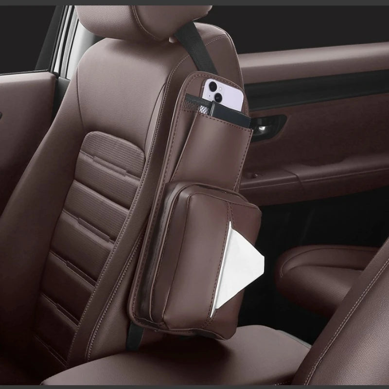 Car Seat Side Tissue Box – Hanging Paper Storage Bag for Vehicle Interior Organization - Delicate Leather  