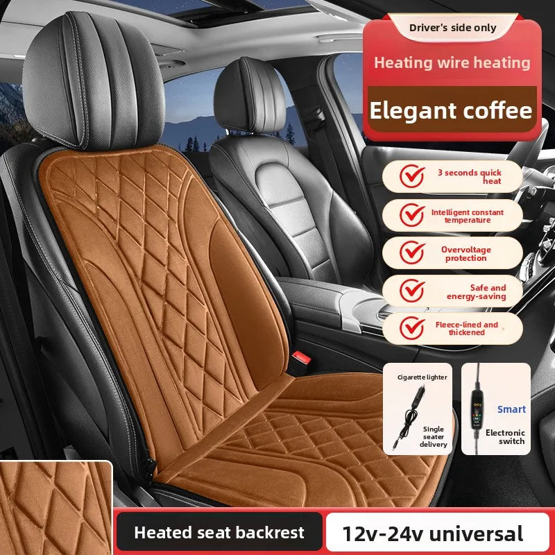 Universal Heated Car Seat Cushion – 12V/24V Plush Electric Heating Seat Cover for Winter Comfort - Delicate Leather  