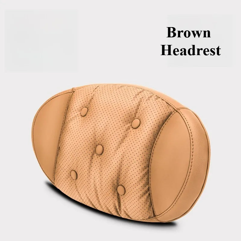 Universal Car Headrest & Lumbar Support Cushion – Nappa Leather Neck and Lumbar Pillows for Comfort - Delicate Leather  