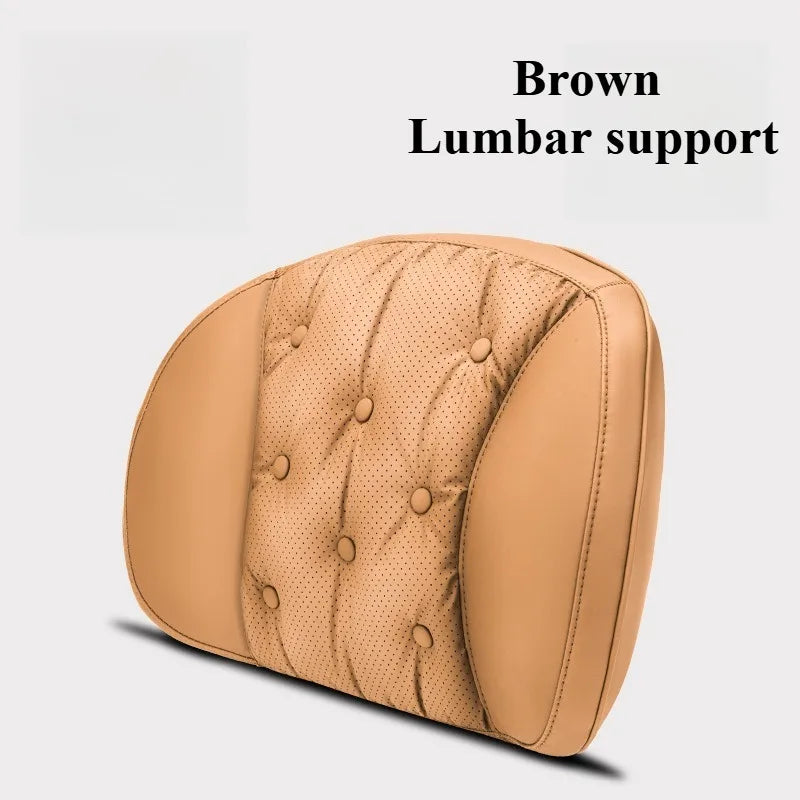 Universal Car Headrest & Lumbar Support Cushion – Nappa Leather Neck and Lumbar Pillows for Comfort - Delicate Leather  