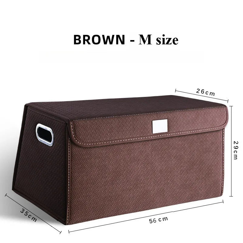 Foldable Trunk Organizer Box - Suede Leather Storage Box for Car, SUV, and Truck - Adjustable & Collapsible Auto Accessory - Delicate Leather  
