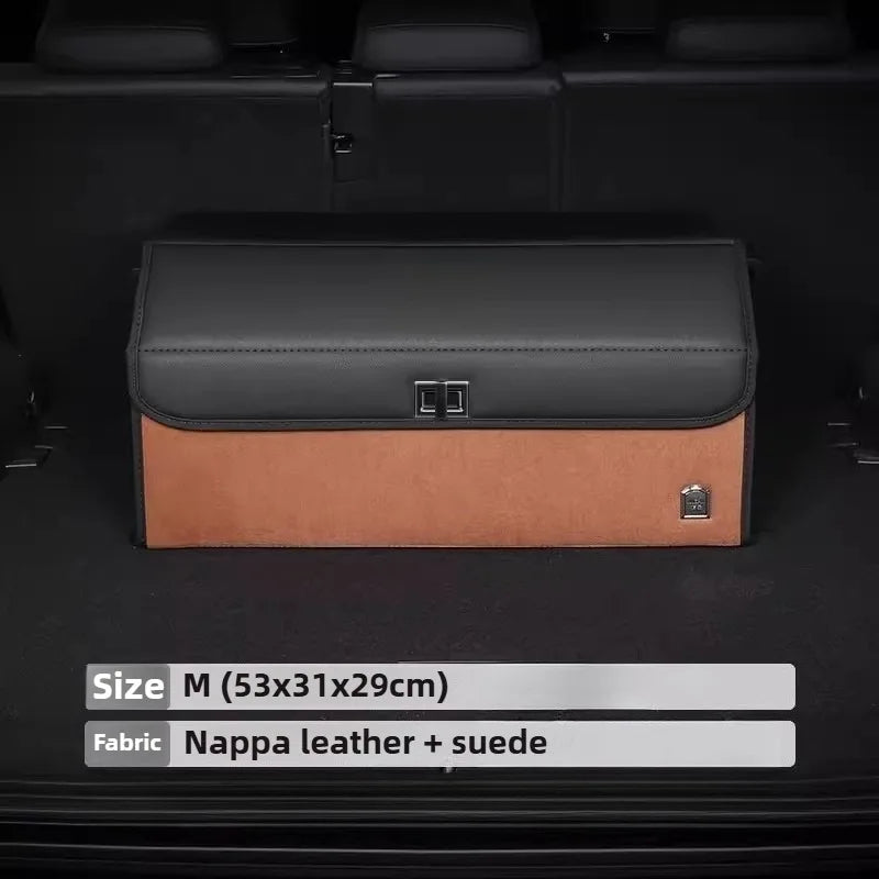 Light Luxury Suede Car Trunk Storage Box - Large Capacity Foldable Car Trunk Organizer - Adjustable Car Storage Organizer Box - Delicate Leather  