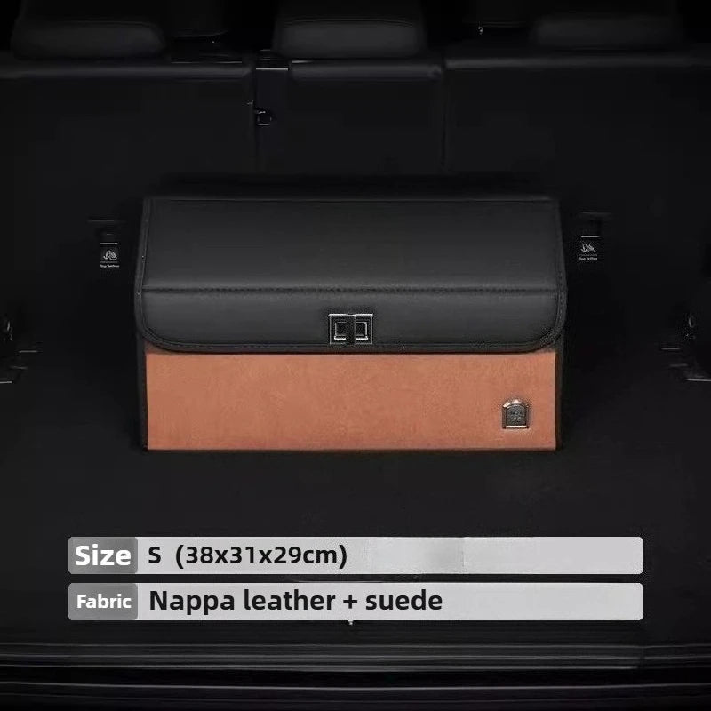 Light Luxury Suede Car Trunk Storage Box - Large Capacity Foldable Car Trunk Organizer - Adjustable Car Storage Organizer Box - Delicate Leather  