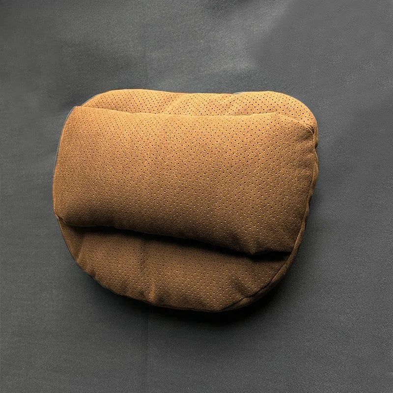 Suede Car Neck Pillow and Waist Cushion – Universal Soft Headrest & Lumbar Support for Comfortable Driving - Delicate Leather  