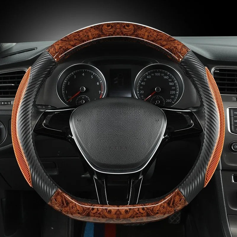 Universal Carbon Fiber Steering Wheel Cover – Non-Slip Car Interior Protection - Delicate Leather  